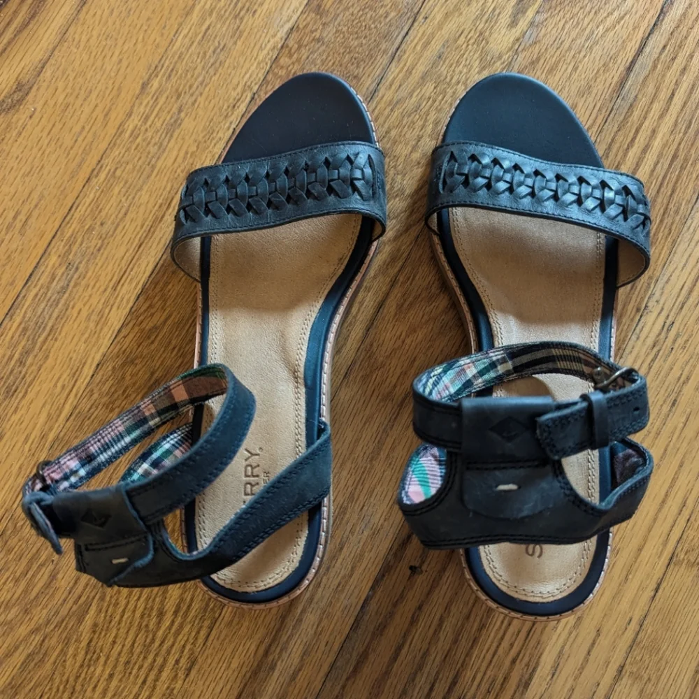 Sperry‎ Top Sider Size 8.5 Black Woven Strap Sandals